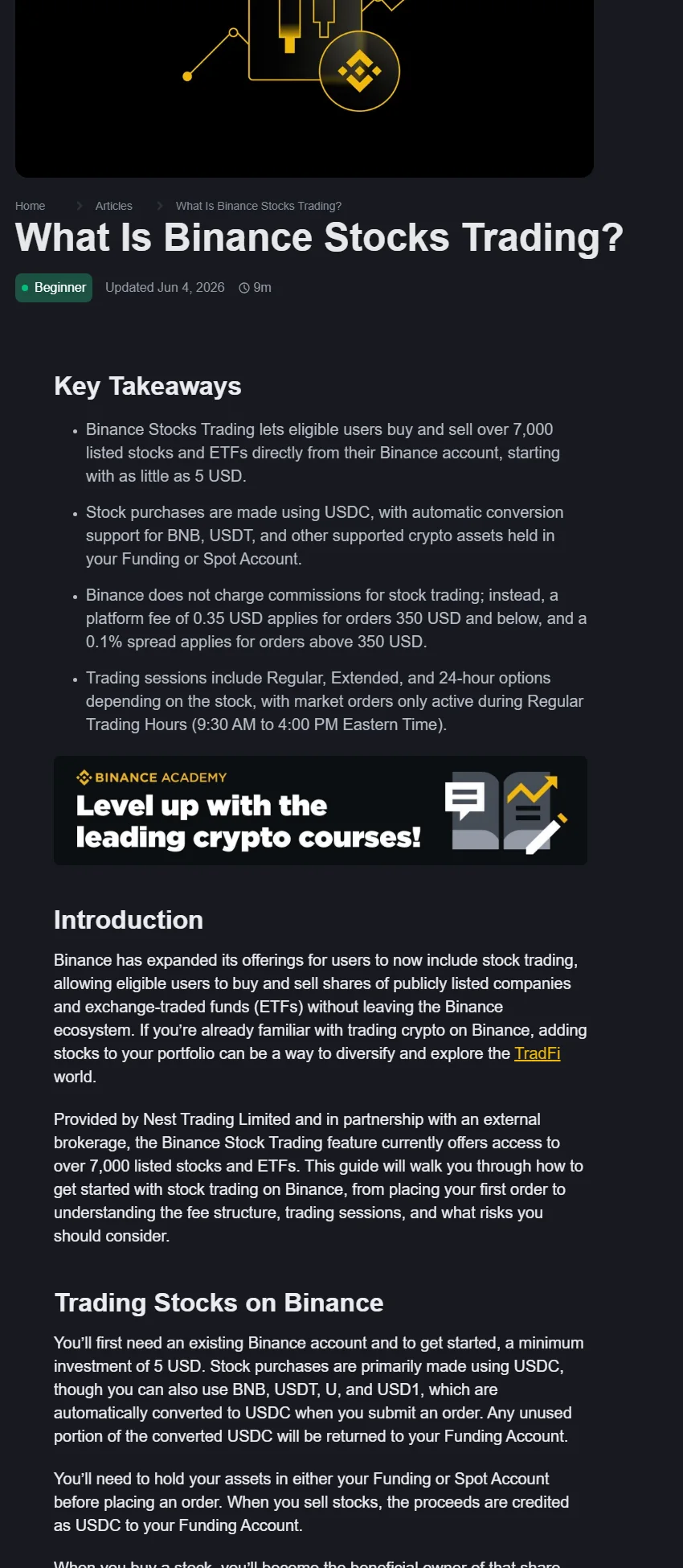 Binance Academy ના What Is Binance Stocks Trading official page નું વાસ્તવિક screenshot