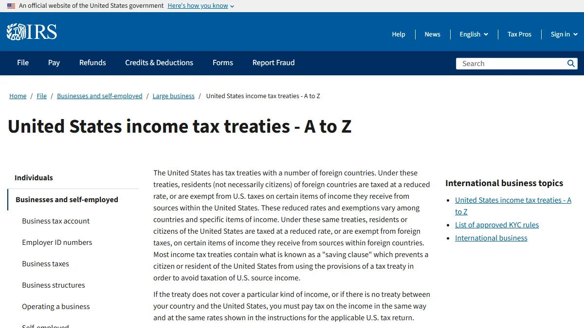 IRS — 美國租稅協定國家一覽(A to Z)