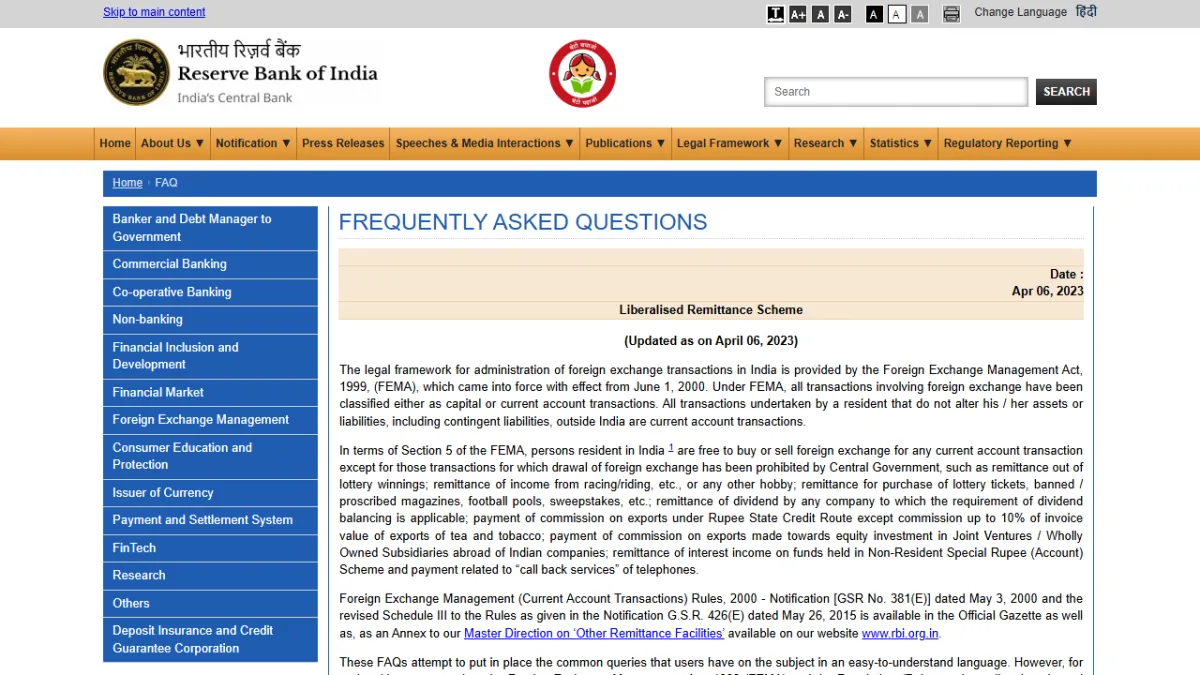RBI — Liberalised Remittance Scheme (LRS) FAQ